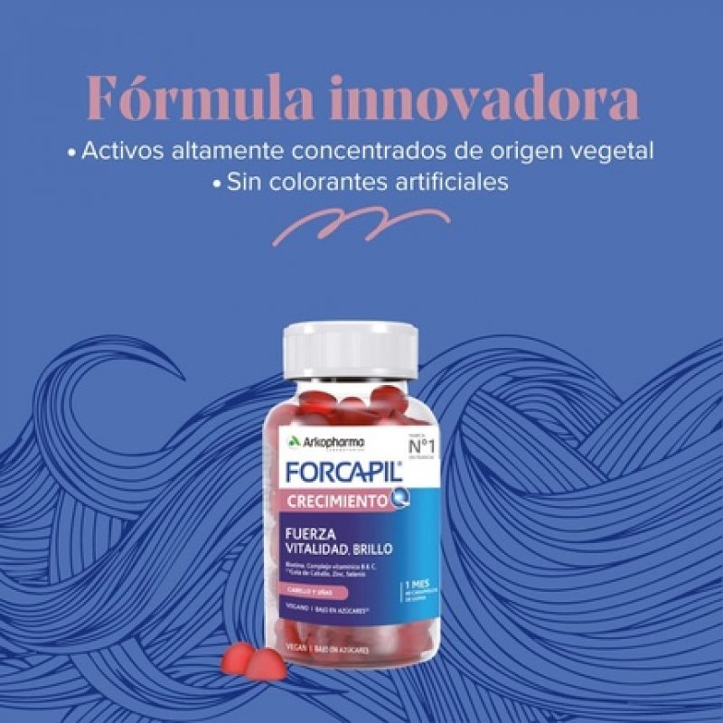 Arkopharma Forcapil Growth 60 Gummies - High Concentration of Biotin, Vitamins B and C - Red Fruits for Strength,