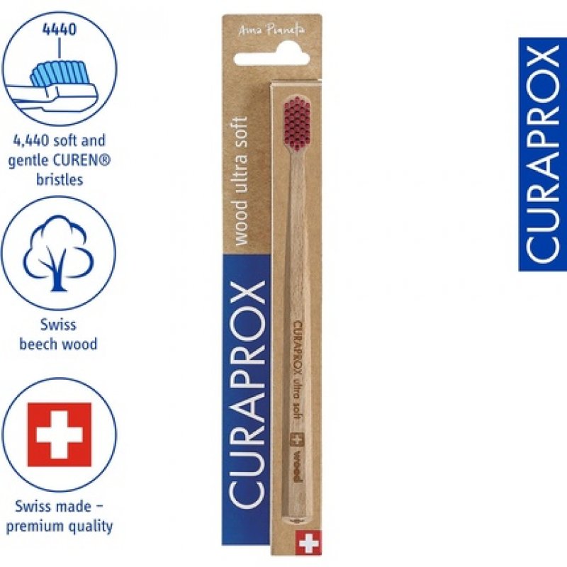 Curaprox Environmentally Friendly Wooden Toothbrush with Ultra-Soft Bristles for Gentle and Effective Cleaning