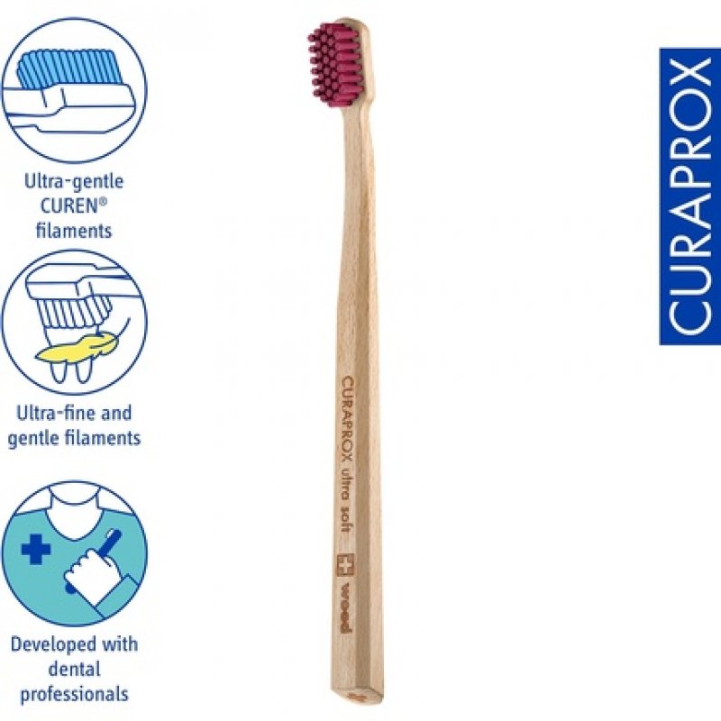 Curaprox Environmentally Friendly Wooden Toothbrush with Ultra-Soft Bristles for Gentle and Effective Cleaning