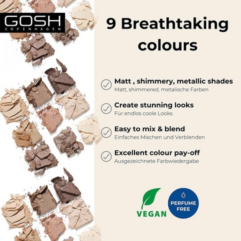 GOSH Eyedentity Vegan Eyeshadow Palette with 9 Perfectly Matched Colors in Matte and Metallic 004 Be