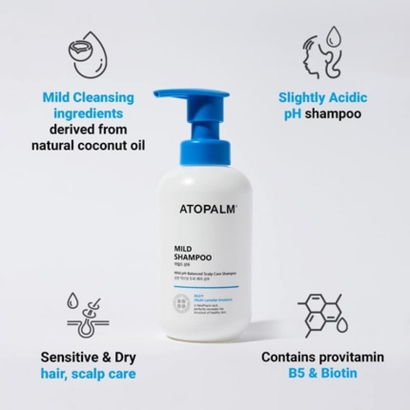ATOPALM Mild Shampoo 10.1 Fl. Oz. 300ml Tear-Free Hypoallergenic Hair Care for Sensitive Skin Biotin for Dry Scalp