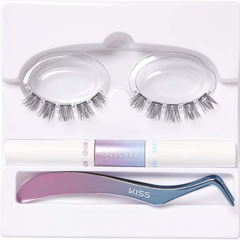 KISS Falscara DIY Lash Extension Starter Kit with 10 Reusable Featherlight Eyelash Lengthening Wisps, Applicator, Bond