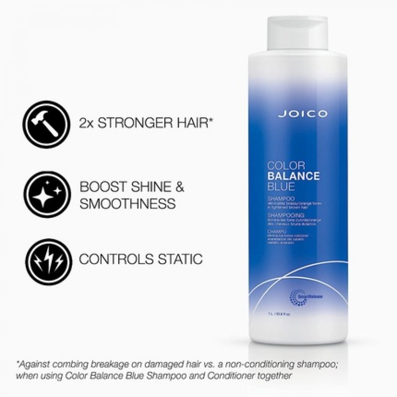Joico Color Balance Blue Shampoo for Lightened Brown Hair 33.8 Fl Oz with Rosehip Oil and Green Tea Extract