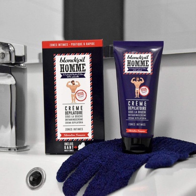 BLONDEPIL HOMME Depilatory Cream & Exfoliating Glove for Extra Sensitive Intimate Areas 100ml