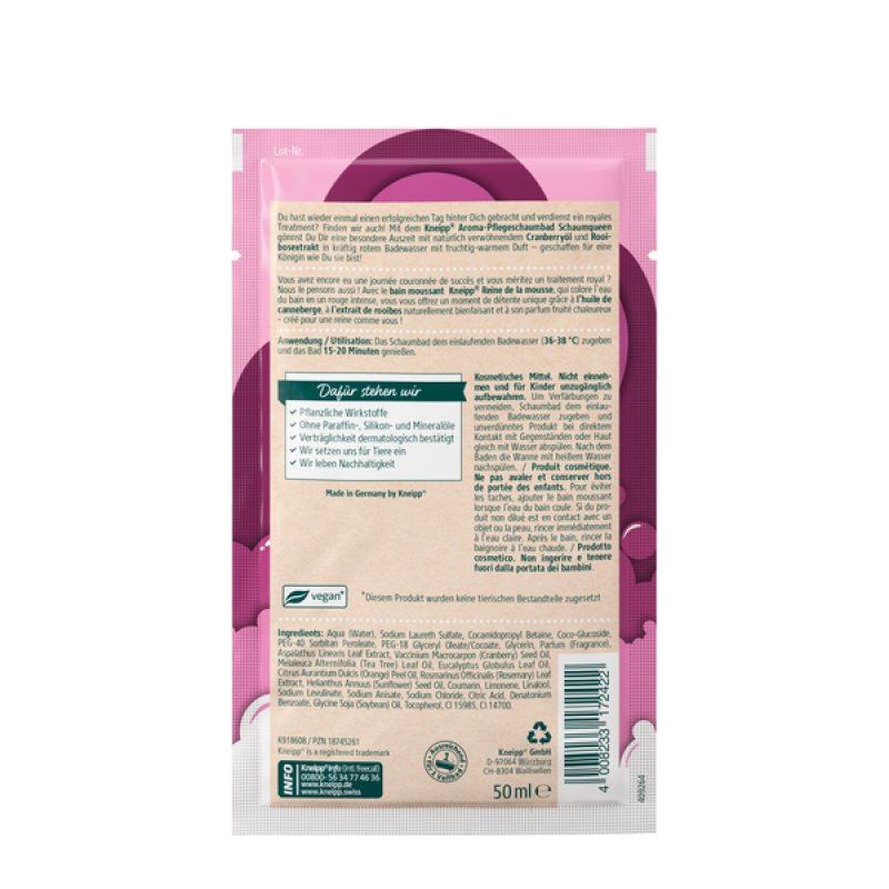 Kneipp Aroma Care Foam Bath Schaumqueen with Naturally Nourishing Cranberry Oil and Rooibos Extract Gentle Skin Care