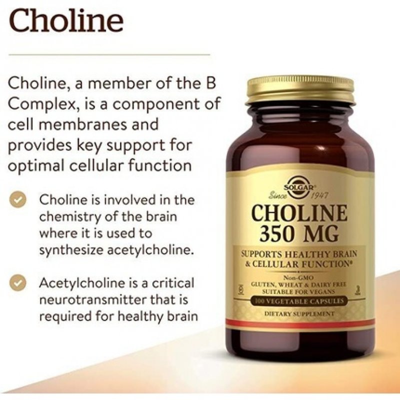 Solgar Choline 350mg Healthy Liver Function Supports Fat Metabolism 100 Vegetable Capsules