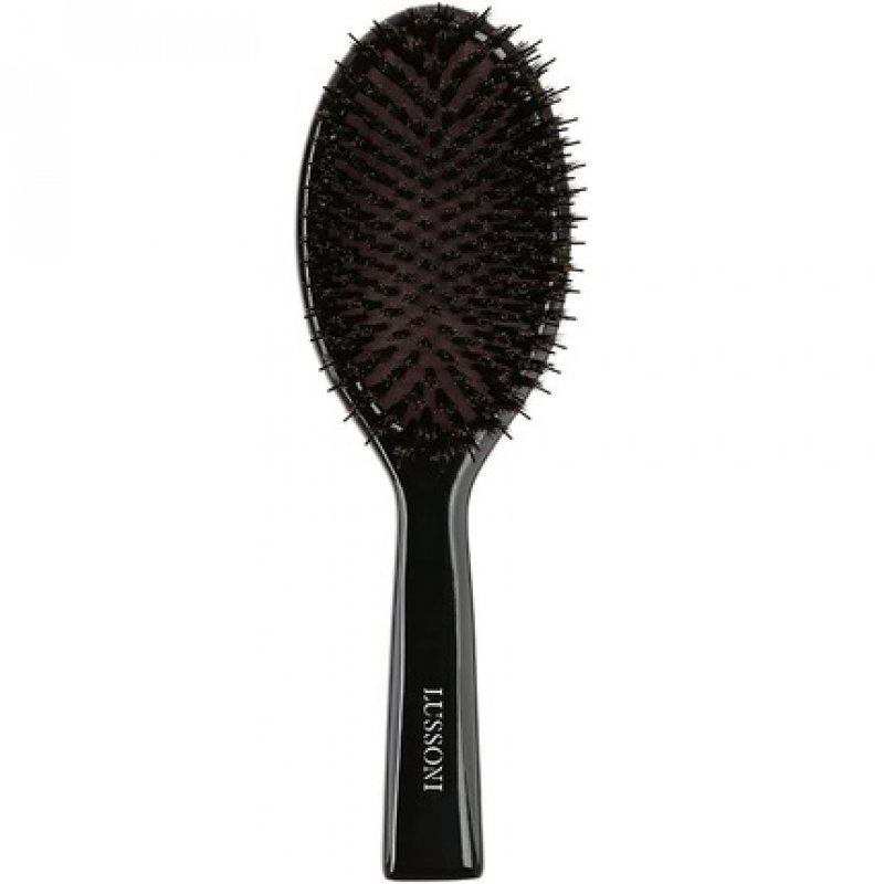 TB TOOLS FOR BEAUTY T4B Lussoni Wooden Detangling Oval Hair Brush with Natural Wild Boar and Nylon Bristles for Short