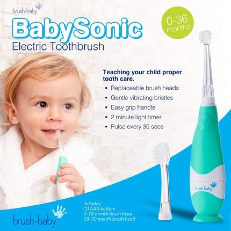 Brush-Baby BabySonic Kids Toddler Electric Toothbrush Stage 2 First Teeth 0-36 Months Age 1 2 3 Year Old LED Light Soft