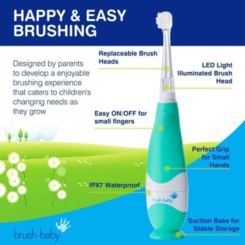 Brush-Baby BabySonic Kids Toddler Electric Toothbrush Stage 2 First Teeth 0-36 Months Age 1 2 3 Year Old LED Light Soft
