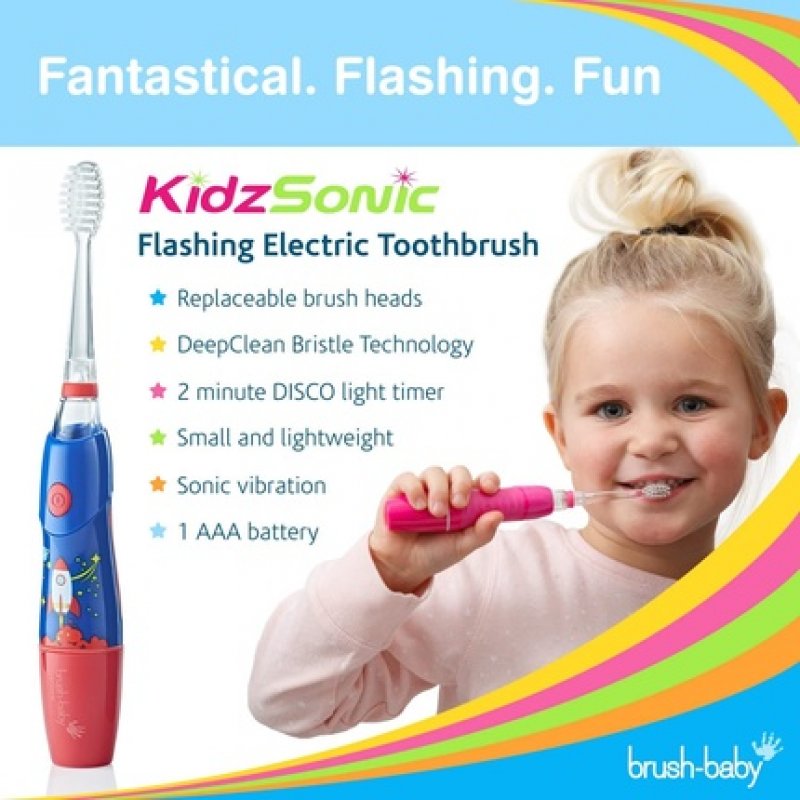 Brush Baby KidzSonic Toddler and Kids Electric Toothbrush for Ages 3 Years - Disco Lights, Gentle Vibration, and Smart