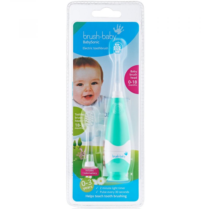 Brush-Baby BabySonic Kids Toddler Electric Toothbrush Stage 2 First Teeth LED Light Soft Vibrations 2-min Timer Sucker