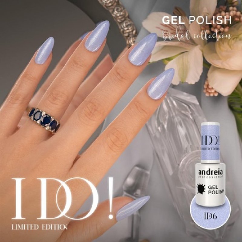 Andreia Professional Semi-Permanent Nail Gel Polish I DO Limited Collection Colour ID6 Sky Blue with Silver Sparkles