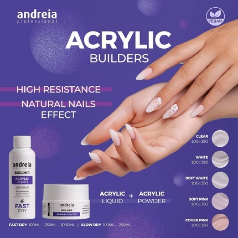 Andreia Professional Acrylic Builder Powder for Nail Extensions Cover Pink 35g