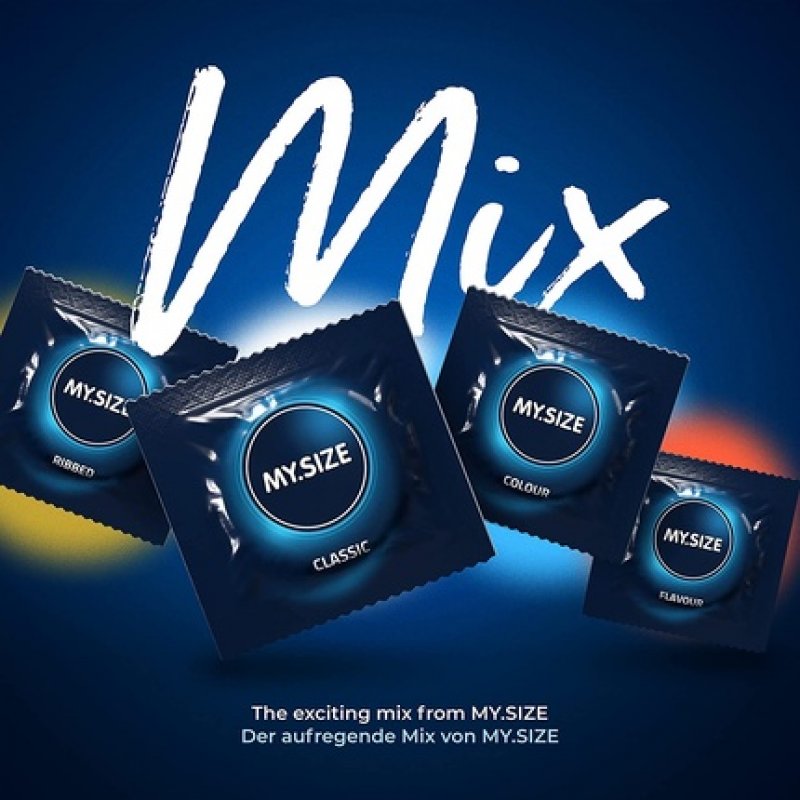 MY.SIZE Mix Condoms Flavoured, Coloured, Ribbed & Classic 57mm Size 4 - Pack of 10