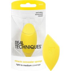Real Techniques Miracle Concealer Sponge Makeup Blending Sponge Elongated Shape Precise Application Yellow Sponge