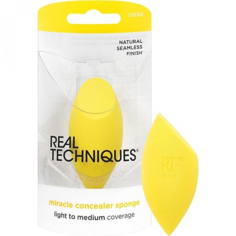 Real Techniques Miracle Concealer Sponge Makeup Blending Sponge Elongated Shape Precise Application Yellow Sponge