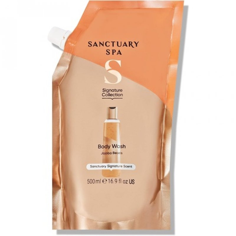 Sanctuary Spa Shower Gel Refill Pouch No Mineral Oil Cruelty Free Natural Vegan Body Wash for Women 500ml Orange