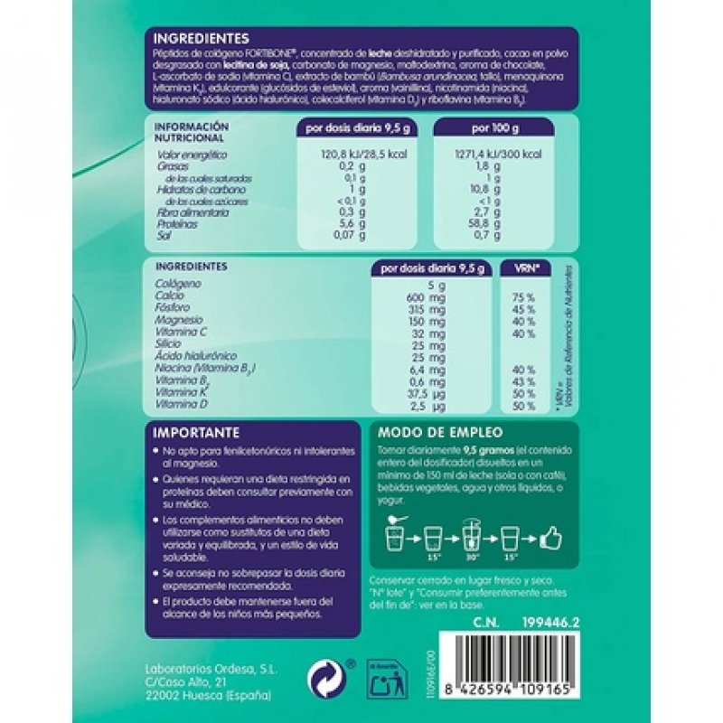 Colnatur Osteodense Collagen Peptides Chocolate Flavor 285g Powder - Enriched