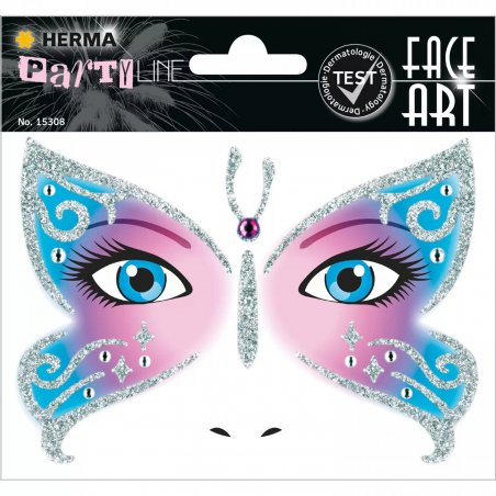 HERMA 15308 Face Art Sticker Butterfly Temporary Tattoos Glitter Face Paint for Carnival Halloween - Colorful