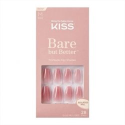KISS Bare But Better TruNude Fake Nails Nude Nail Shades Manicure Set 28 Split-Resistant, Smudge-Proof Nails for Gluing