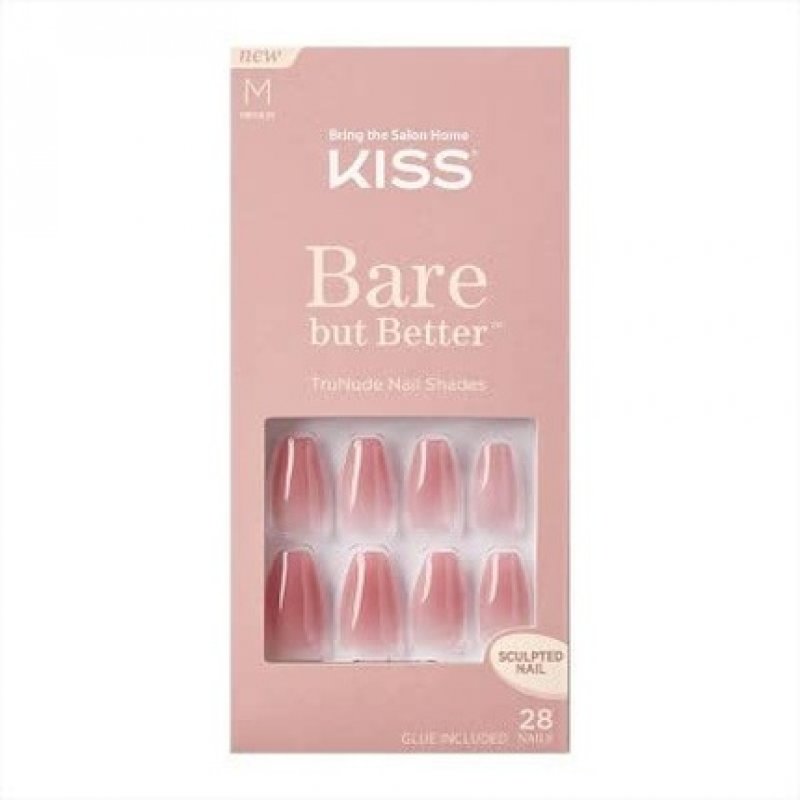 KISS Bare But Better TruNude Fake Nails Nude Nail Shades Manicure Set 28 Split-Resistant, Smudge-Proof Nails for Gluing
