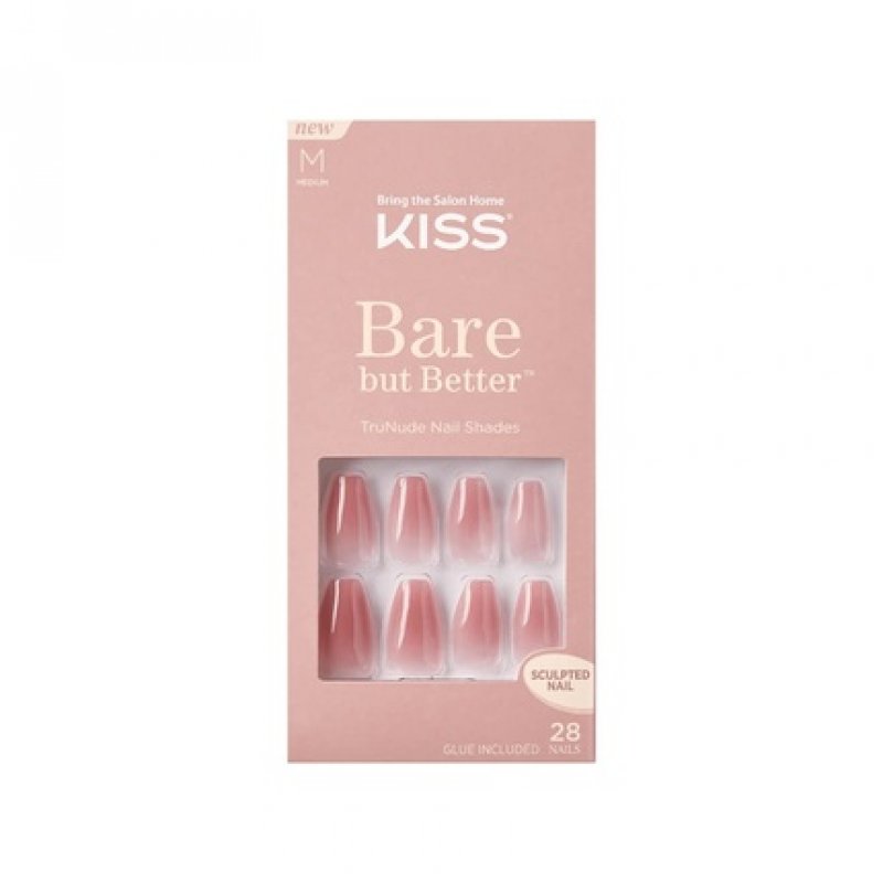 KISS Bare But Better TruNude Fake Nails Nude Nail Shades Manicure Set 28 Split-Resistant, Smudge-Proof Nails for Gluing