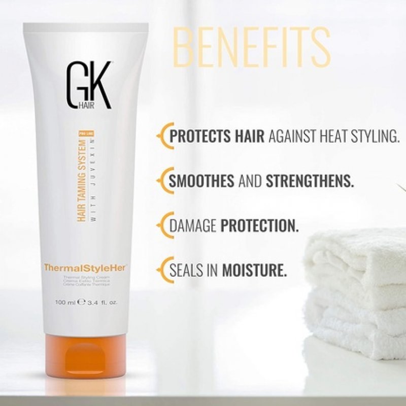 GK HAIR Global Keratin ThermalStyleHer Hair Cream 3.4 Fl Oz/100ml - Thermal Styling Cream Anti Frizz Heat Protectant -