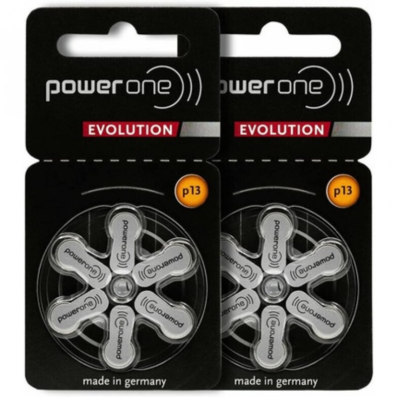 PowerOne Evolution Size 13 Hearing Aid Batteries 1.45V Zinc Air with Improved Battery Life