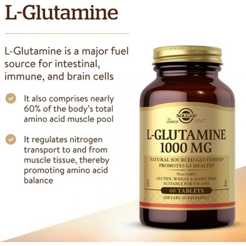 Solgar L-Glutamine 1000mg Tablets Pack of 60 Supports Muscle Function For Active Lifestyles Great Addition to Whey