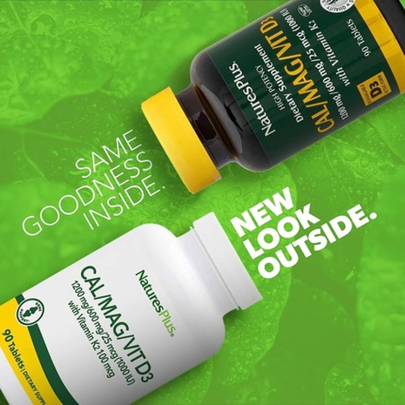 NaturesPlus Cal/Mag/VIT D3 with Vitamin K2 Bone Health Supplement 90 Tablets