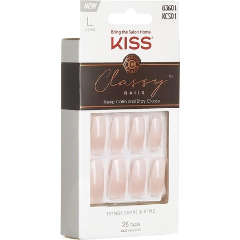 KISS Classy Nails Collection Be-you-tiful Long Length Coffin Shaped Fake Nails 28 False Nails Nail Glue Nail File and