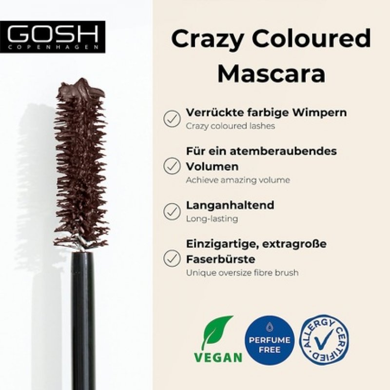 GOSH Boombastic Crazy Mascara for Extreme Volume and Long Lashes 005 Chocolate Brown