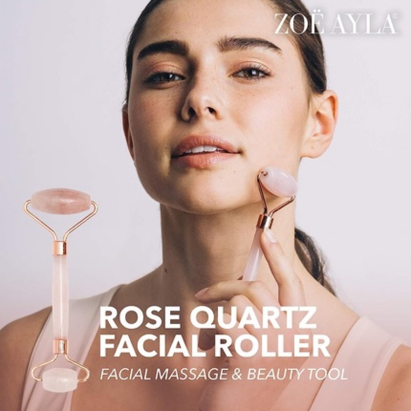 Zoe Ayla Luxurious Pink Natural Quartz Stone Facial Roller