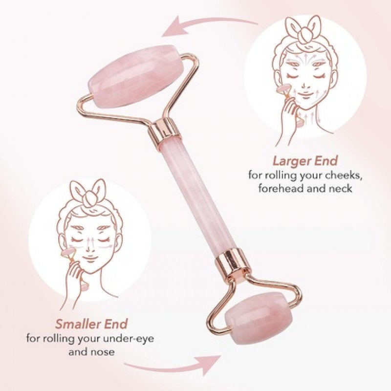 Zoe Ayla Luxurious Pink Natural Quartz Stone Facial Roller