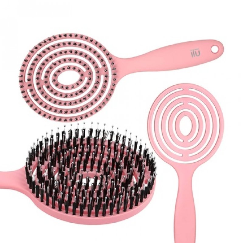 T4B Ilu Lollipop Candy Pink Professional Round Detangling Light Weight Hairbrush for Wet and Dry Hair Designed for