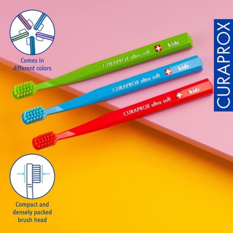 Curaprox CS Kids Toothbrush Ultra Soft CUREN Bristles Small Brush Head Random Color