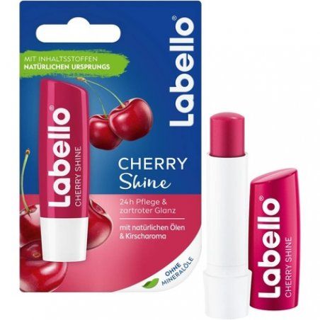 Labello Cherry Shine Lip Balm with Soft Red Shine and Shimmer Pigments and Cherry Flavors