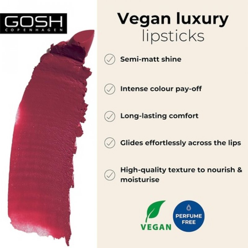 GOSH Luxury Rose Lipstick with Light Sheen Intense Nude Shades 005 Seduce