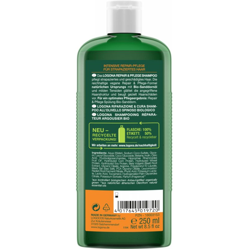 Logona Naturkosmetik & Care Shampoo, Organic Sea Buckthorn Intesive Care For