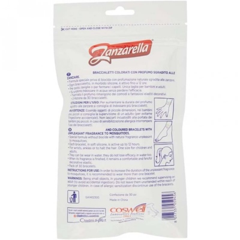 Zanzarella Family Colorful Bracelets With Mosquito Scent Pure Silicone Insect Free 12H