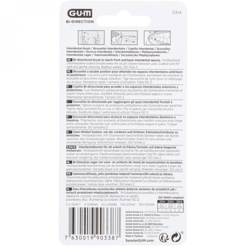 GUM Bi-Direction Interdental Brushes 6 Pieces 0.9mm Blue