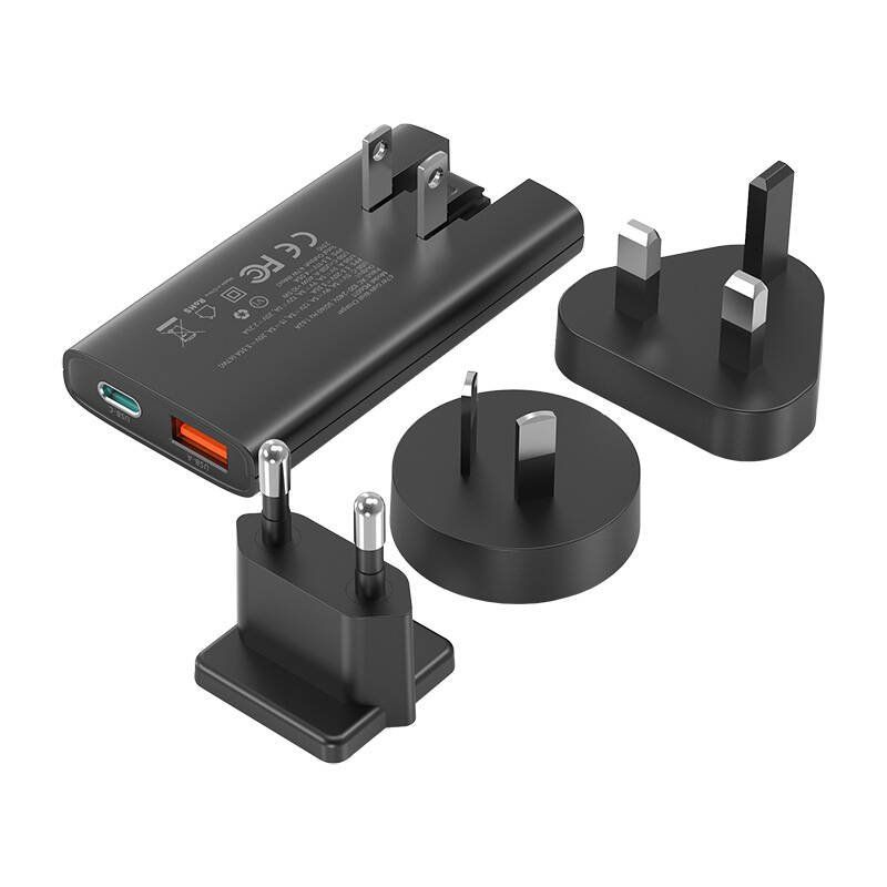 Mini travel wall charger Choetech PD6011 PD65W GaN slim USB-A C (black)