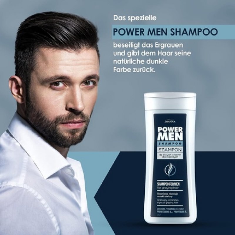 JOANNA Power Man Shampoo for Men to Remove Gray Hair - Gradually Eliminates Signs of Graying - Guarana and Provitamin