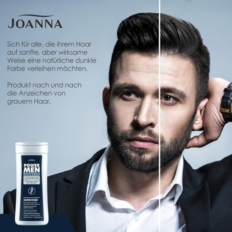 JOANNA Power Man Shampoo for Men to Remove Gray Hair - Gradually Eliminates Signs of Graying - Guarana and Provitamin