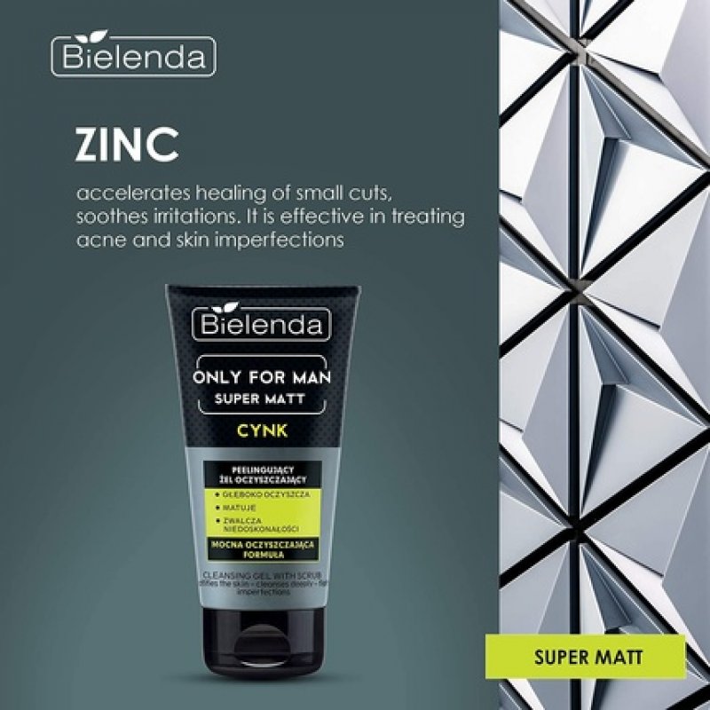 Bielenda Only for Men Super Mat Cleansing Peeling Face Scrub Gel 150ml - Deeply Cleanses Refreshes and Exfoliates