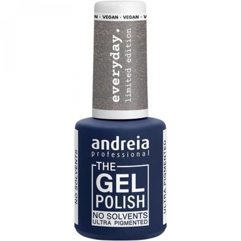 Andreia Professional The Gel Polish Solvent Free Gel Limited Collection Color ED1 Grey with Gold Shimmer