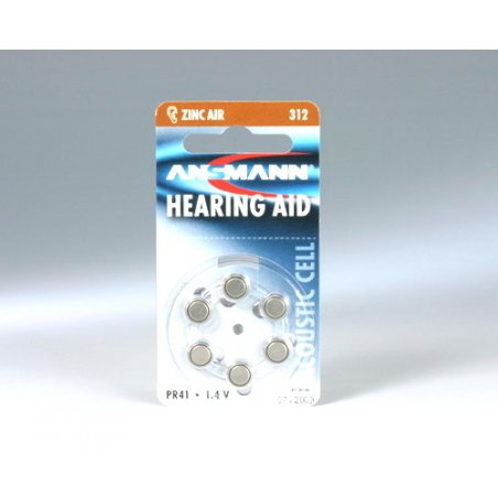 ANSMANN Hearing Aid Batteries 312 Brown 6 Pack - Zinc Air Hearing Aid Batteries Type 312 P312 ZL3 PR41 with 1.4V -