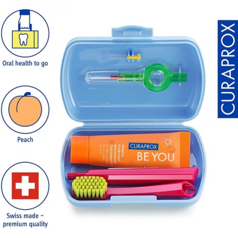 Curaprox Travel Set Blue - Collapsible Travel Toothbrush CS 5460 with 'Be You' Travel Toothpaste and 2 Interdental