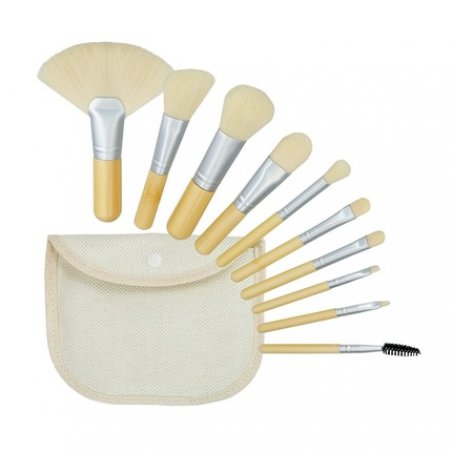 T4B MIMO Set Travel Size Bamboo Makeup Brushes with Cotton Case Cream 10 Pieces