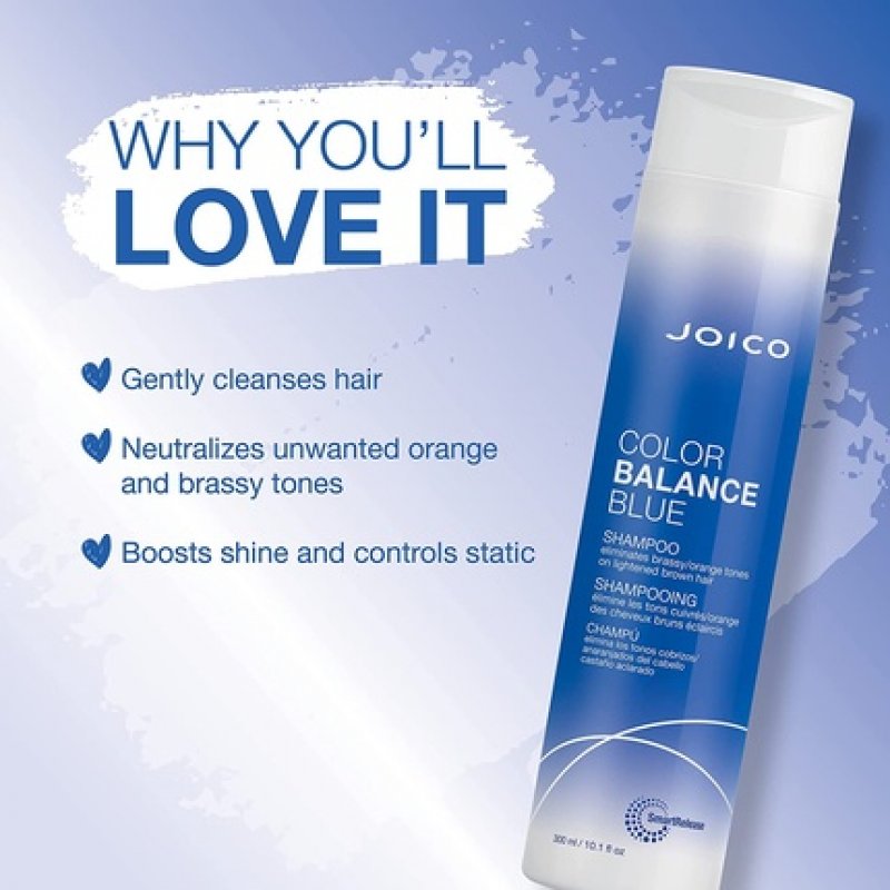 Joico Color Balance Blue Shampoo Eliminate Brassy and Orange Tones For Lightened Brown Hair 10.1 Ounce New Look Shampoo